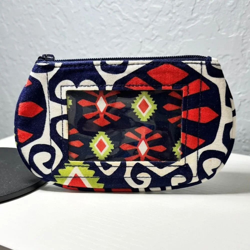 Vera Bradley Clip Zip ID Case Sun Valley Geometric Quilted Key Chain Wallet